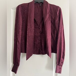 Aritzia Talula 100% Silk Tie Neck Blouse with Buttons